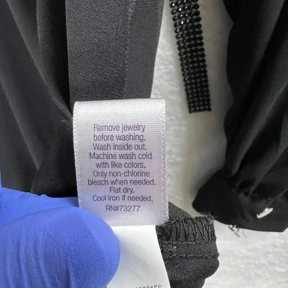 NWT Jennifer Lopez Womens M Black Sheer Blouse Rhinestone Details Bishop Sleeves - Picture 8 of 14